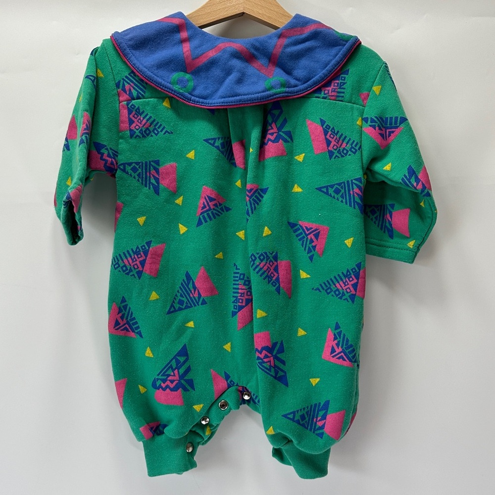 VTG Parco 12M Baby Collared Romper Unisex Geometric 80s 90s - Picture 2 of 10
